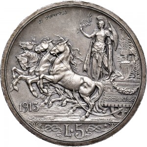 2596R 5 lire 1913 Italia su quadriga briosa Roma Argento Prova