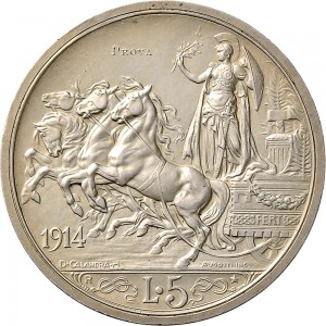 2597R 5 lire 1914 Italia su quadriga briosa Roma Argento Prova