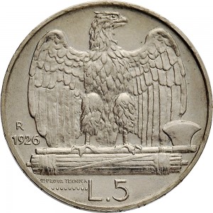 2601R 5 lire 1926 Aquila romana 1° tipo Roma Argento Prova