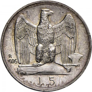 2602R 5 lire 1926 Aquila romana 2° tipo Roma Argento Prova