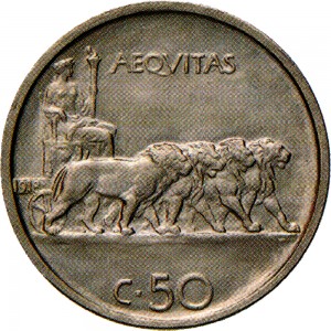 2624R 50 centesimi 1918 Giustizia su quadriga di leoni 1° tipo Roma Nichelio Prova