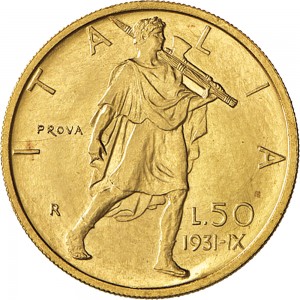 2575R 50 lire 1931 Anno IX Littore Roma Oro Prova