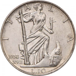 1594R 10 lire 1938 XVII Italia marinara Roma Argento