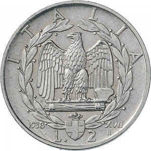 1608R 2 lire 1938 XVII Aquila romana 1° tipo Roma Nichelio