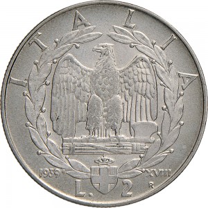 1611R 2 lire 1939 XVIII Aquila romana 2° tipo Roma Acmonital
