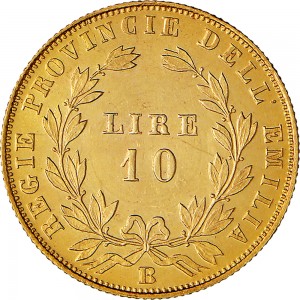 1094R 10 lire 1860 Valore entro semicorona di alloro Bologna Oro