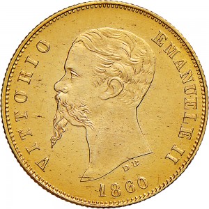 1094D 10 lire 1860 Valore entro semicorona di alloro Bologna Oro