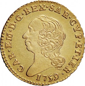 241D Mezza doppia 1759 Scudo rotondo Torino Oro