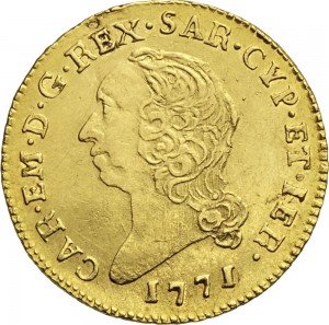 254D Mezza doppia da 2 scudi 1771 Scudo rotondo Torino Oro