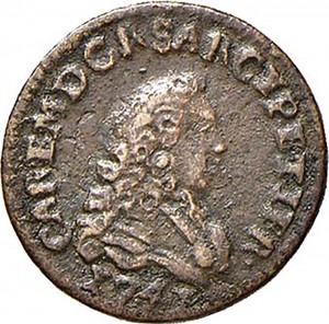 396D Mezzo cagliarese da 1 denaro 1741 Croce piana 2° tipo Torino Rame