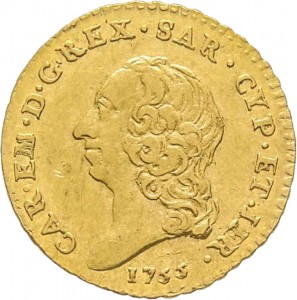257D Quarto di doppia 1755 Scudo rotondo Torino Oro