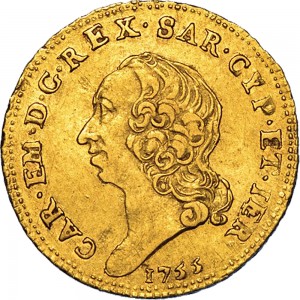 2666D Quarto di doppia 1755 Scudo rotondo Torino Oro