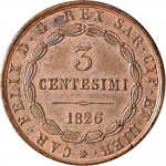 883D 3 centesimi 1826 Scudo triangolare rialzato Torino Rame