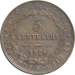 881D 5 centesimi 1826 Scudo triangolare rialzato Torino Rame