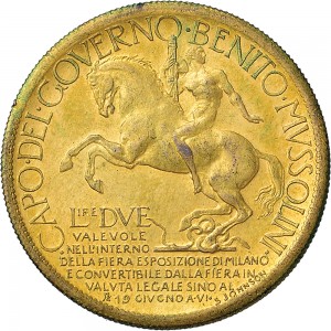 1688R Gettone da 2 lire 1928 Littore Johnson (Milano) Oro