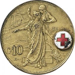 2562R-001 Gettone della Croce Rossa Italiana 1911 Italia e Roma genitrice Roma Metalo indorato