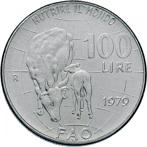 1995R 100 lire 1979 Vacca e vitello Roma Acmonital