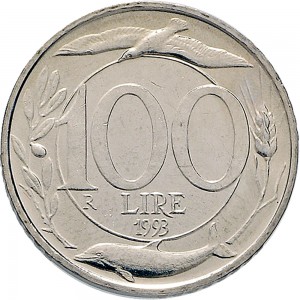2005R 100 lire 1993 Italia turrita 1° tipo Roma Cupronichel