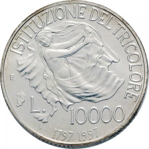 2516R 10.000 lire 1997 Istituzione del tricolore Roma Argento