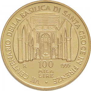 2382 100.000 lire 1995 Basilica di Santa Croce Roma Oro