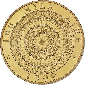 2390R 100.000 lire 1999 Basilica di San Francesco Roma Oro