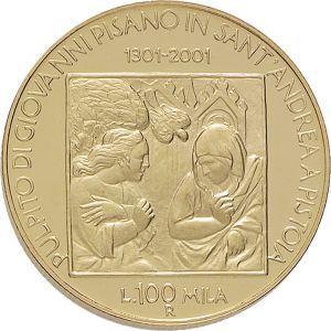 2394R 100.000 lire 2001 Pulpito di Giovanni Pisano Roma Oro