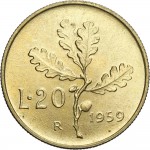 2100R 20 lire 1959 Ramo di quercia 1° tipo Roma Bronzital