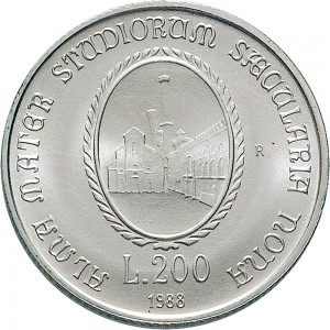2430R 200 lire 1988 Università di Bologna Roma Argento