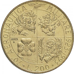 1942R 200 lire 1993 Stemma Aeronautica militare italiana Roma Bronzital