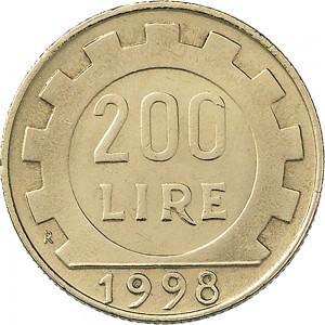 1928R 200 lire 1998 Ingranaggio dentato Roma Bronzital