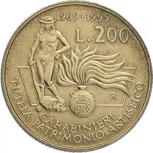 1950R 200 lire 1999 Carabinieri tutela patrimonio artistico Roma Bronzital