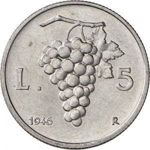 1875R 5 lire 1946 Ramo di vite Roma Alluminio