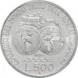 2407R 500 lire 1985 Collegio del Mondo Unito dell’Adriatico Roma Argento