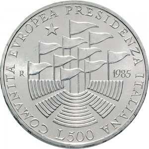 2405R 500 lire 1985 Presidenza italiana Comunità europea Roma Argento