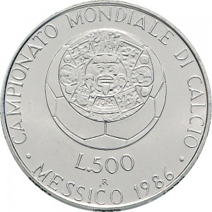 2412R 500 lire 1986 Mondiali di calcio Messico Roma Argento