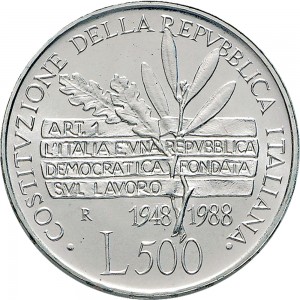 2424R 500 lire 1988 Costituzione italiana Roma Argento