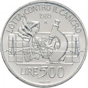 2436R 500 lire 1989 Lotta contro il cancro Roma Argento