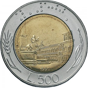 1856R 500 lire 1990 Piazza del Quirinale Roma Acmonital e Bronzital