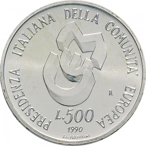 2452R 500 lire 1990 Presidenza italiana Comunità europea Roma Argento
