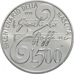 2472R 500 lire 1992 Gioacchino Rossini Roma Argento