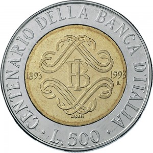 1891R 500 lire 1993 Monogramma Banca d