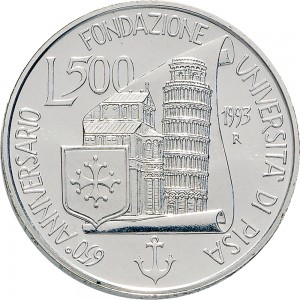 2484R 500 lire 1993 Università di Pisa Roma Argento
