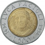 1894R 500 lire 1994 Luca Pacioli Roma Acmonital e Bronzital