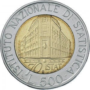 1896R 500 lire 1996 Palazzo ISTAT Roma Acmonital e Bronzital