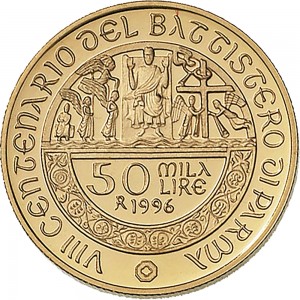 2385R 50.000 lire 1996 Battistero di Parma Roma Oro