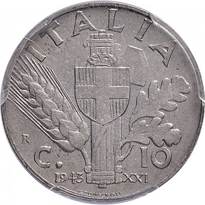 1756R 10 Centesimi 1943 XXI Scudo semirotondo Aosta Acmonital