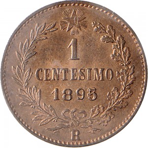 1308R 1 centesimo 1895 Valore entro semicorona di alloro e quercia Roma Rame