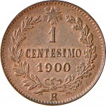 1312R 1 centesimo 1900 Valore entro semicorona di alloro e quercia Roma Rame