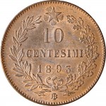 1294R 10 Centesimi 1893 Valore entro semicorona di alloro e quercia 1° tipo Birmingham Rame