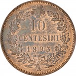 1295R 10 Centesimi 1893 Valore entro semicorona di alloro e quercia 1° tipo Roma Rame